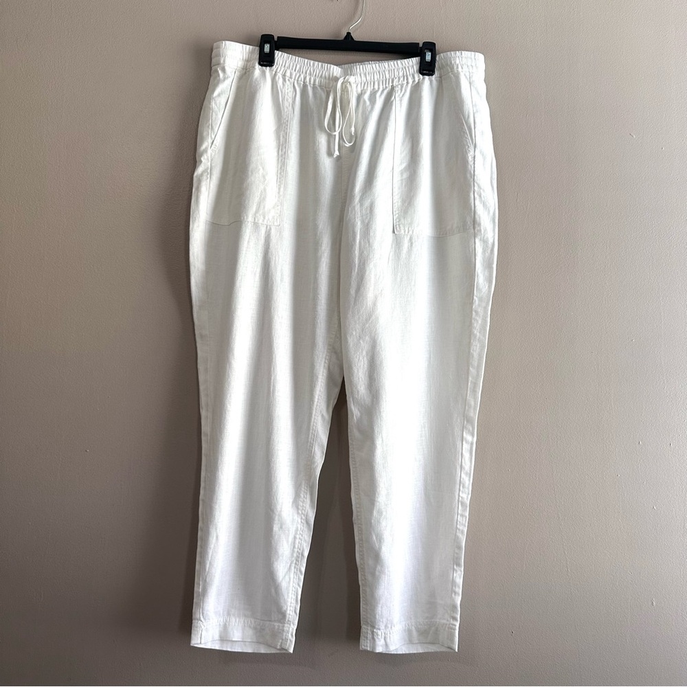 J. Crew White Linen Blend Beachy Coastal Straight Leg Seaside Pants Womens XL
